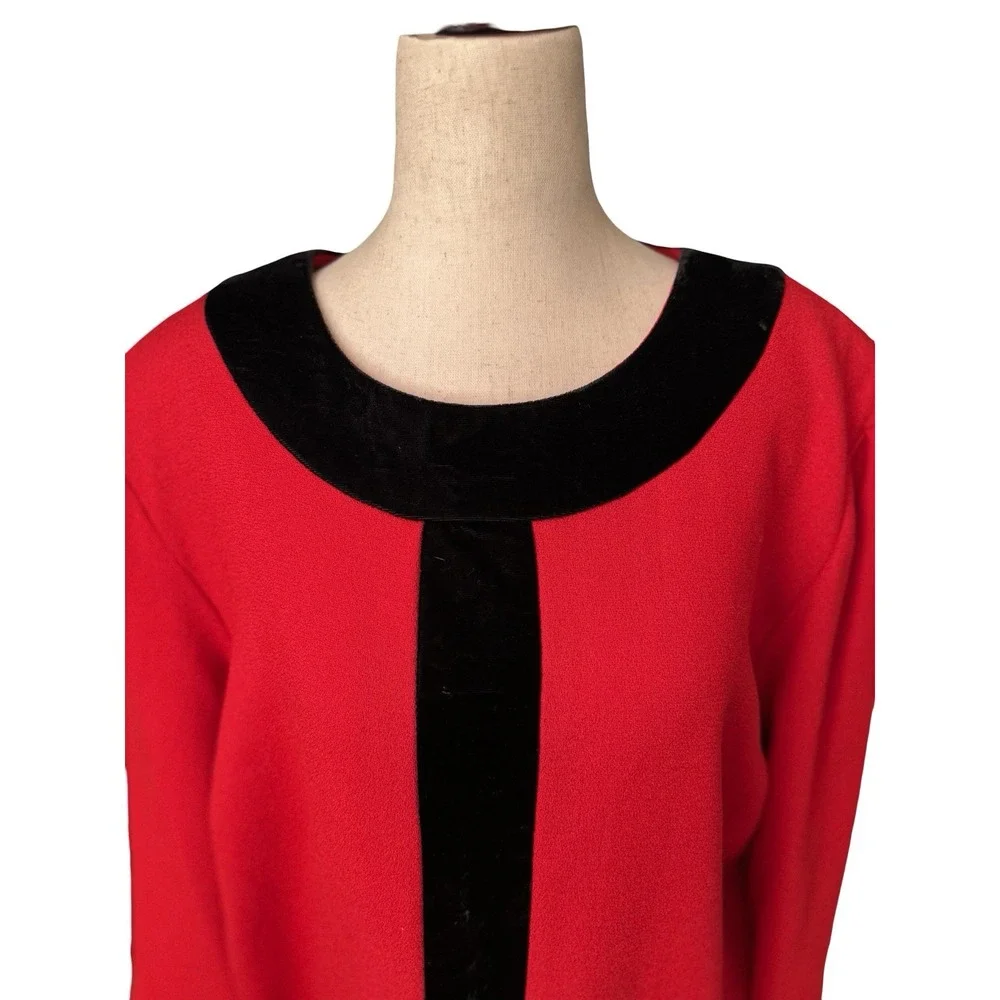 Evan Picone Vtg 90s Does 60s Dress Plus Size 20W Red Holiday Wool Velvet USA - Picture 5 of 12